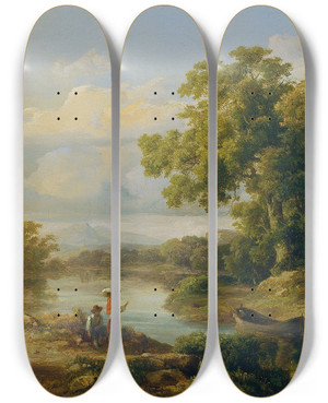 Triptych art skateboard deck of Kroly Mark Frhling Am Fluss by Karoly Marko (1791-1860)