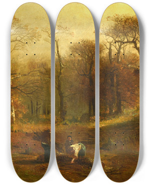 Triptych art skateboard deck of Amde Baudit Coupe Dans Un Bois by Amde Baudit (1825-1890)
