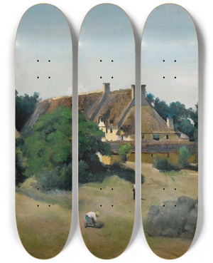 Triptych art skateboard deck of Jeanbaptistecamille Corot Une Fermesaintmartindubonfosseprs Desaintl by Jean-Baptiste-Camille Corot (1796-1875)