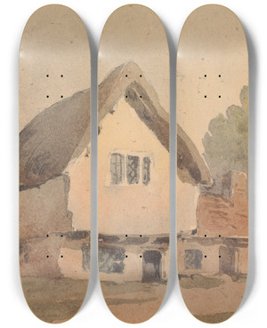 Triptych art skateboard deck of Thomas Sully Cottage by Thomas Sully (1783-1872)
