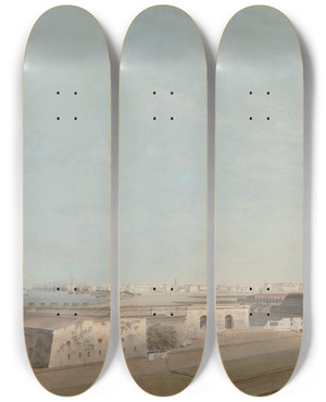 Triptych art skateboard deck of Samuel Davis Calcutta by Samuel Davis (1757-1819)