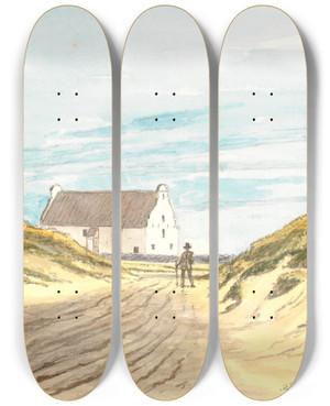 Triptych art skateboard deck of Martinus Rrbye Frederikshavns Gamle Kirke by Martinus Rorbye (1803-1848)