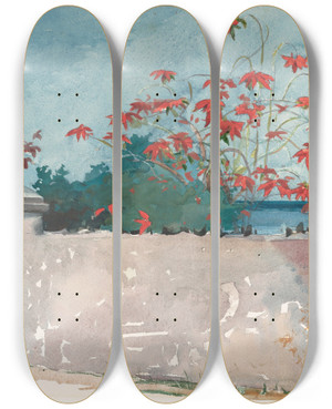 Triptych art skateboard deck of Winslow Homer A Wall Nassau by Winslow Homer (1836-1910)