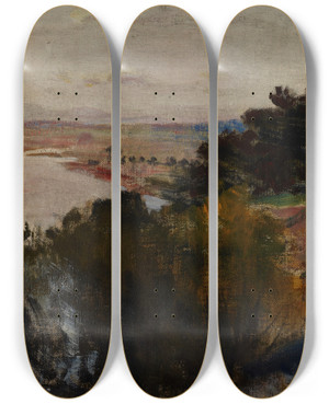 Triptych art skateboard deck of Jacek Malczewski Landscape At The Vistula by Jacek Malczewski (1854-1929)