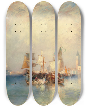 Triptych art skateboard deck of Thomas Moran Venice Grand Canal by Thomas Moran (1837-1926)