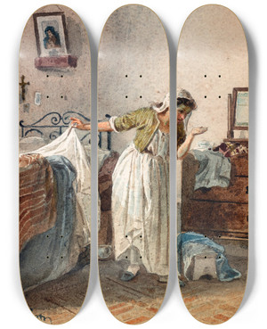 Triptych art skateboard deck of Pravaggi Reprimand by Pravaggi