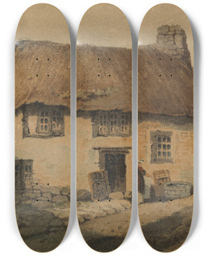 Triptych art skateboard deck of Samuel Prout The Thatched Cottage by Samuel Prout (1783-1852)