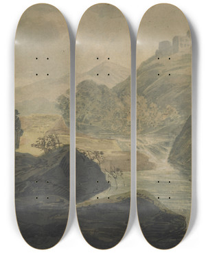 Triptych art skateboard deck of William Payne Mountain Stream by William Payne (1760-1830)