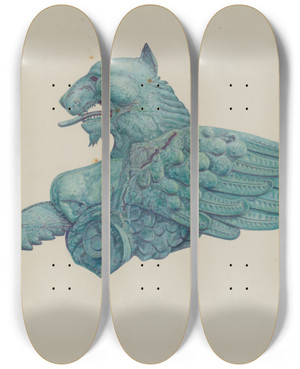 Triptych art skateboard deck of Harriette Gale Ornamental Iron Griffon by Harriette Gale