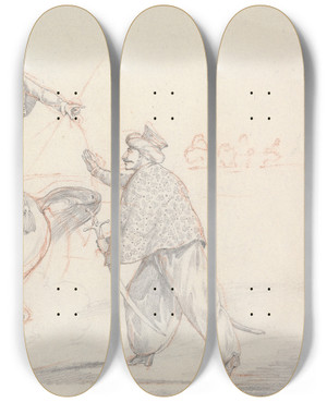 Triptych art skateboard deck of Henry Thomas Alken Scraps No 32 Two Mamelukes Talking One Mounted by Henry Thomas Alken (1785-1851)