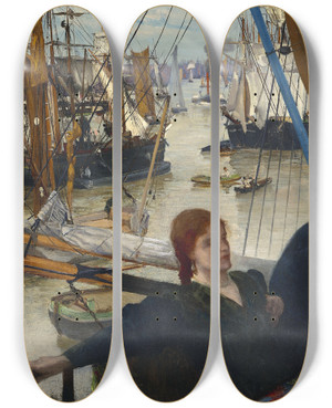 Triptych art skateboard deck of James Abbott Mcneill Whistler Wapping by James Abbott Mcneill Whistler (1834-1903)