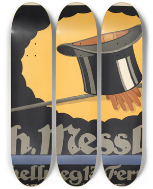 Triptych art skateboard deck of Carl Kunze Wilh Messling Ostenhellweg 13 Fernr 2910 by Carl Kunze