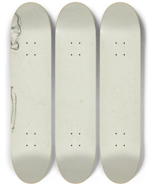 Triptych art skateboard deck of Charles Emile Jacque Man Bending Over by Charles Emile Jacque (1813-1894)