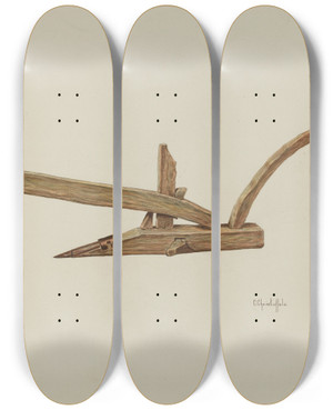Triptych art skateboard deck of Cornelius Christoffels Plow by Cornelius Christoffels (1879-1960)