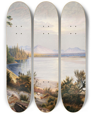 Triptych art skateboard deck of Thomas Moran Head Of Yellowstone River_1 by Thomas Moran (1837-1926)