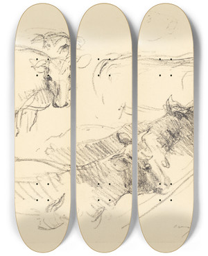 Triptych art skateboard deck of Lovis Corinth Cows Khe by Lovis Corinth (1858-1925)