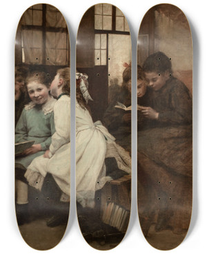 Triptych art skateboard deck of Augustejoseph Truphme En Retenue by Auguste Joseph Trupheme (1836-1898)