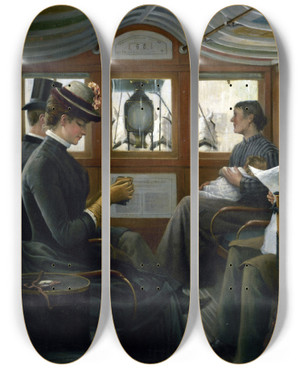 Triptych art skateboard deck of Maurice Delondre Dans Lomnibus by Maurice Delondre (19-)
