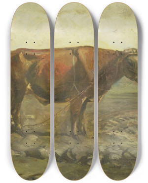 Triptych art skateboard deck of Willem Van Konijnenburg Plowing Peasant by Willem van Konijnenburg (1868-1943)