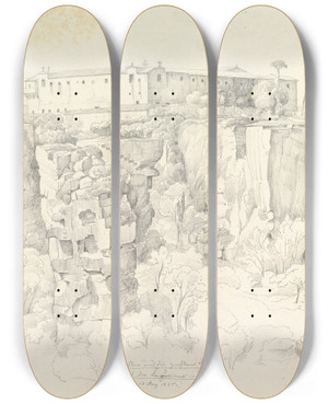 Triptych art skateboard deck of Anton Hallmann Cloister In Syracuse by Anton Hallmann (1812-1845)