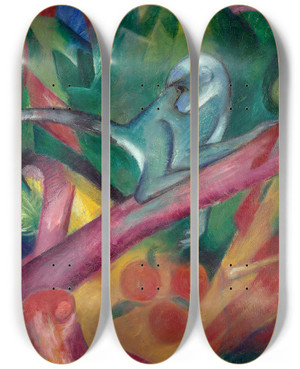 Triptych art skateboard deck of Franz Marc The Monkey by Franz Marc (1880-1916)