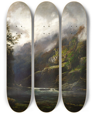 Triptych art skateboard deck of William Charles Piguenit The Upper Nepean by William Charles Piguenit (1836-1914)
