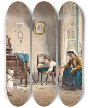 Triptych art skateboard deck of Pravaggi The First Step by Pravaggi