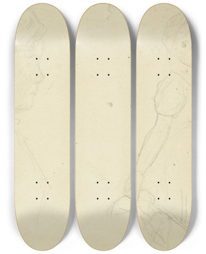 Triptych art skateboard deck of Peter Hansen Studie Af Kunstneren Hustru Og Datter by Peter Hansen (1868-1928)