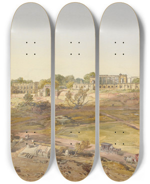 Triptych art skateboard deck of William Simpson The Residency Lucknow by William Simpson (1823-1899)