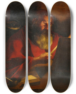 Triptych art skateboard deck of Follower Of Gerrit Van Honthorst Saint Jerome by Follower Of Gerrit Van Honthorst (1592-1656)