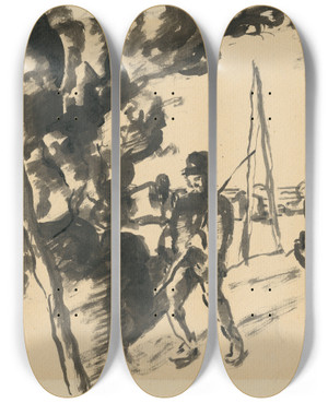 Triptych art skateboard deck of Kontantn Bauer Tulk Na Ceste by Konstantin Bauer (1893-1928)