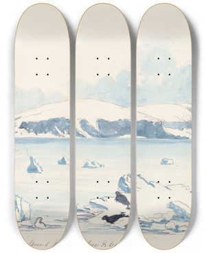 Triptych art skateboard deck of Charles Hamilton Smith Mount Haddington Cape Gage by Charles Hamilton Smith (1776-1859)