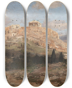 Triptych art skateboard deck of Georg Macco Akropolis by Georg Macco (1863-1933)