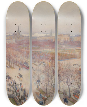 Triptych art skateboard deck of Carl Mller Die Ringstrae In Wien by Carl Muller (1818-1893)