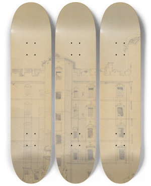 Triptych art skateboard deck of David Roberts Linlithgow Palace Courtyard West Lothian by David Roberts (1796-1864)