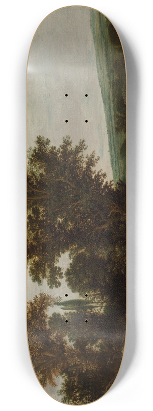 Hendrik Cornelisz. Vroom - A wooded river landscape with a horseman, circa 8.25 inch art skate deck