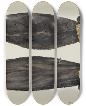Triptych art skateboard deck of Lyman Young Ankle Band Or Garters by Lyman Young