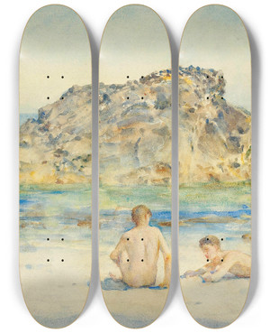 Triptych art skateboard deck of Henry Scott Tuke The Sunbathers by Henry Scott Tuke (1858-1929)