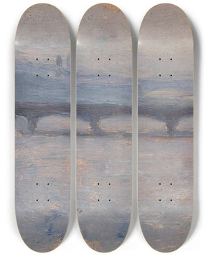 Triptych art skateboard deck of Tadeusz Makowski Bridge On The Seine by Tadeusz Makowski (1882-1932)