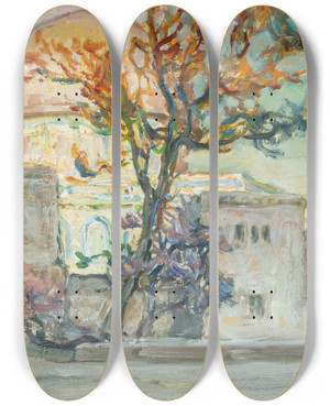 Triptych art skateboard deck of Anna Boberg View Of Jerusalen Study by Anna Boberg (1864-1935)