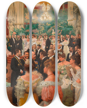 Triptych art skateboard deck of Wilhelm Gause Ball Der Stadt Wien by Wilhelm Gause (1853-1916)