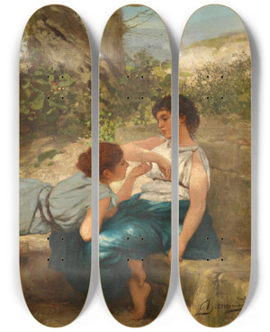 Triptych art skateboard deck of Henryk Siemiradzki Das Gesprch by Henryk Siemiradzki (1843-1902)