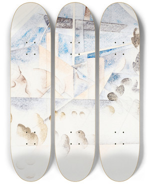 Triptych art skateboard deck of Charles Demuth Bermuda Masts And Foliage by Charles Demuth (1883-1935)