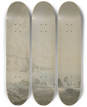 Triptych art skateboard deck of Anthony Devis Coastal Scene by Anthony Devis (1729-1816)