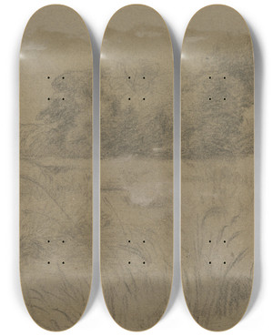 Triptych art skateboard deck of Otto Scholderer Waldlandschaft Bei Kronberg_2 by Otto Scholderer (1834-1902)