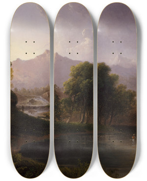 Triptych art skateboard deck of Thomas Doughty Landscape With Stream And Mountains by Thomas Doughty (1793-1856)