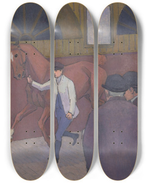 Triptych art skateboard deck of Robert Polhill Bevan The Horse Mart_1 by Robert Polhill Bevan (1865-1925)