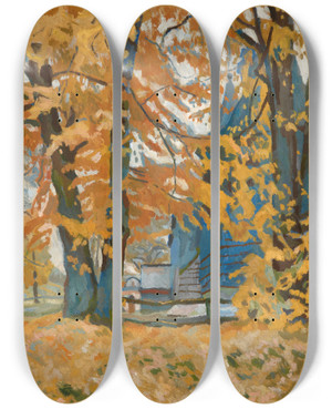 Triptych art skateboard deck of Stanisaw Kamocki Church In Libusza by Stanislaw Kamocki (1875-1944)