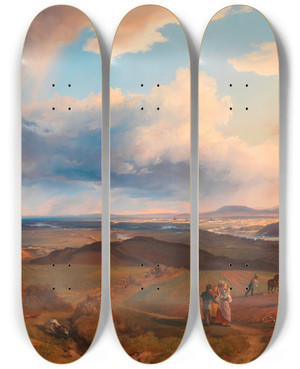 Triptych art skateboard deck of Friedrich Loos Blick Auf Wien Vom Bisamberg by Friedrich Loos (1797-1890)