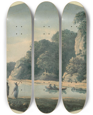 Triptych art skateboard deck of John Glover River With Fishermen by John Glover (1767-1849)